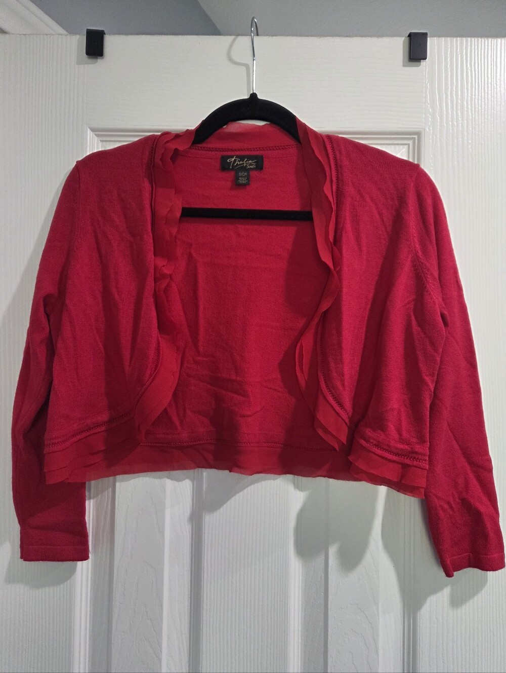 Size S Women's Red Cropped Open-Front Cardigan